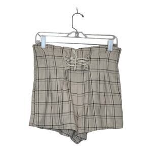 Shein beige plaid paperbag lace up detail shorts size M